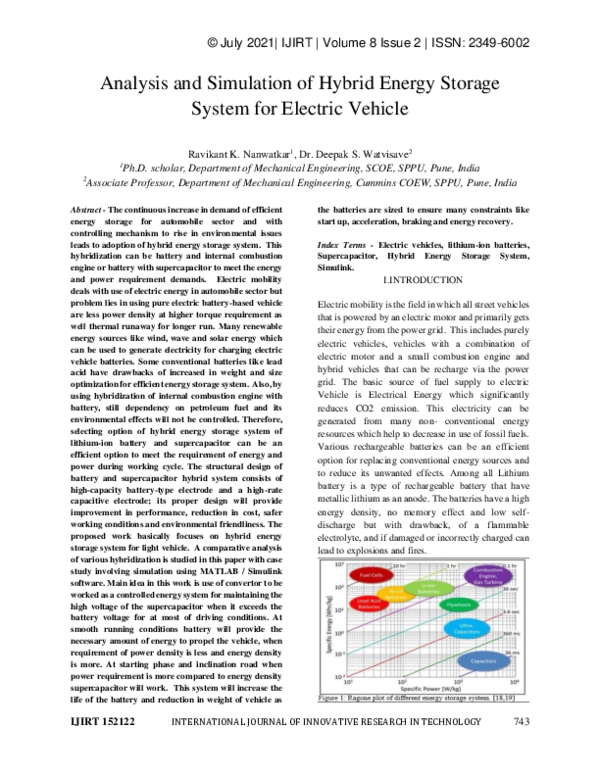 (PDF) Analysis and Simulation of Hybrid Energy Storage System for ...