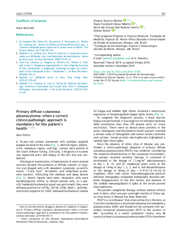 (PDF) Primary diffuse cutaneous plasmacytoma: when a correct clinico ...