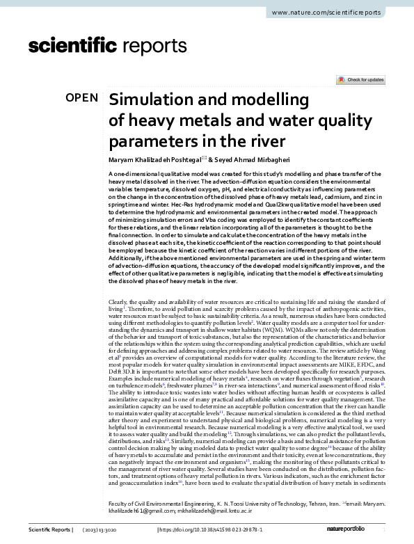(PDF) Simulation and modelling of heavy metals and water quality ...