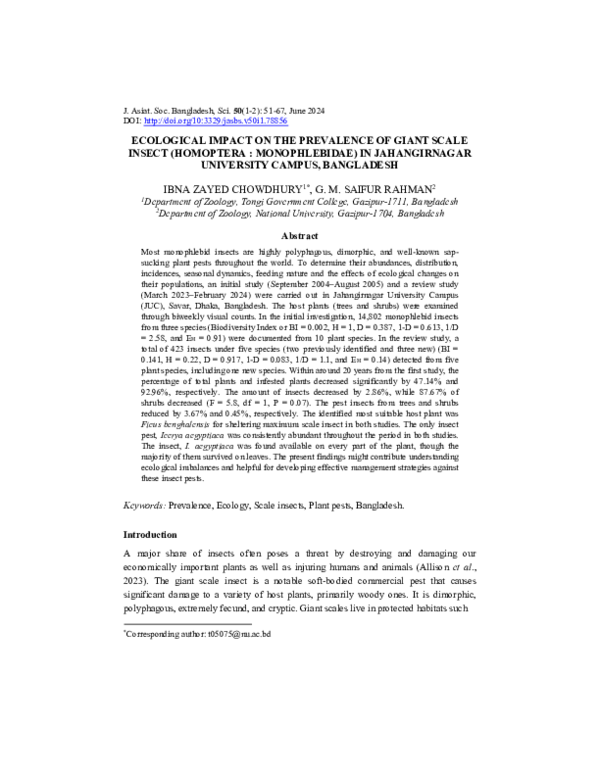 (PDF) ECOLOGICAL IMPACT ON THE PREVALENCE OF GIANT SCALE INSECT ...