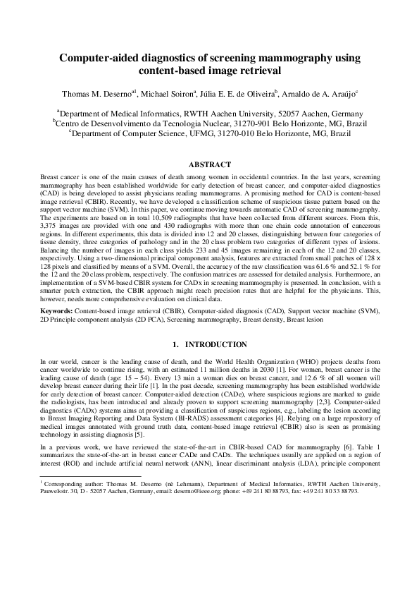 (PDF) Computer-aided diagnostics of screening mammography using content ...