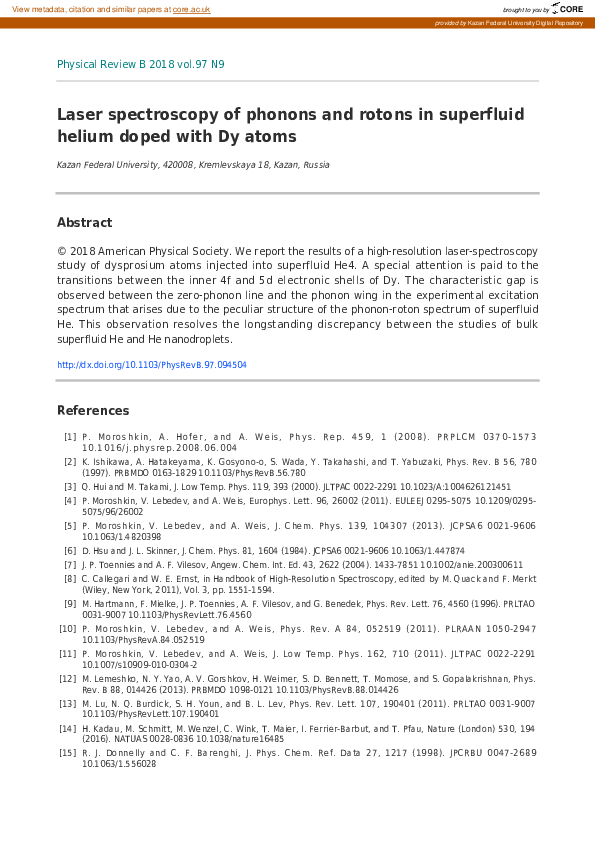 (PDF) Laser spectroscopy of phonons and rotons in superfluid helium ...