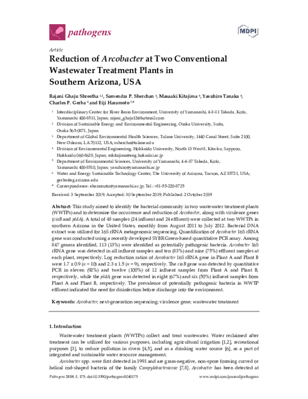 (PDF) Reduction of Arcobacter at Two Conventional Wastewater Treatment ...
