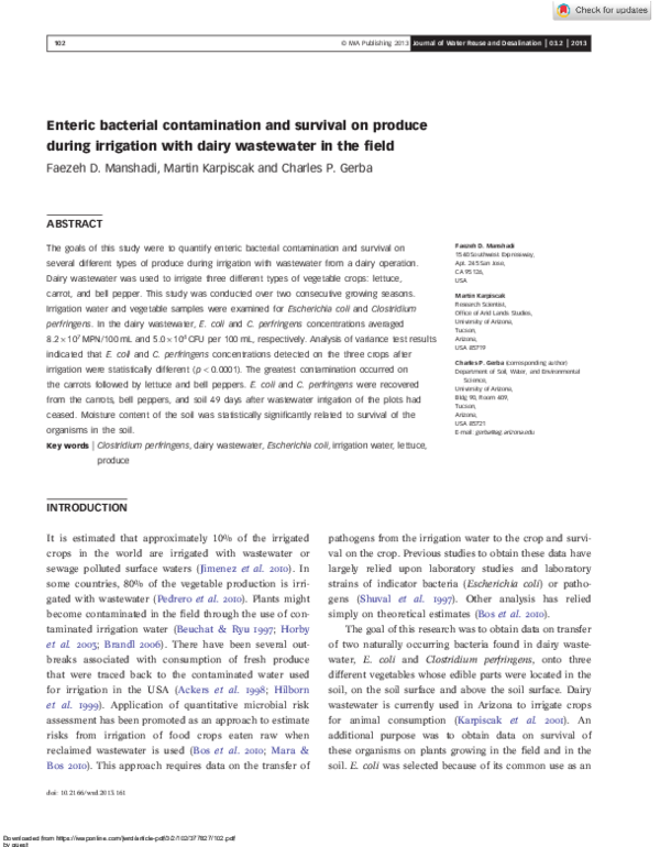 (PDF) Enteric bacterial contamination and survival on produce during ...