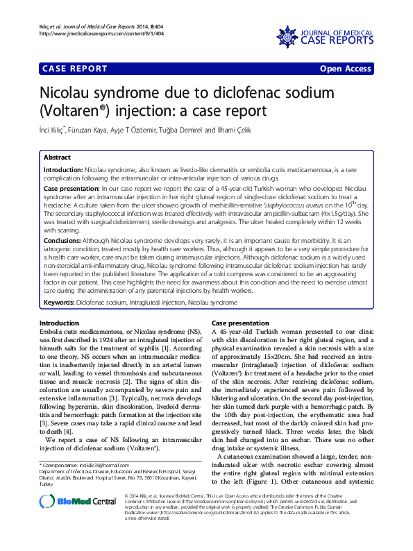 (PDF) Nicolau syndrome due to diclofenac sodium (Voltaren®) injection ...