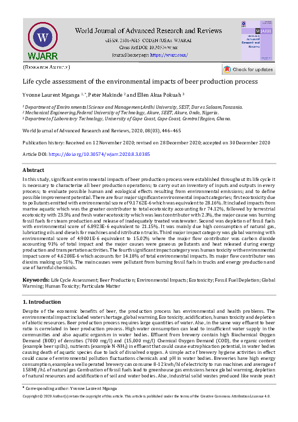 (PDF) Life cycle assessment of the environmental impacts of beer ...