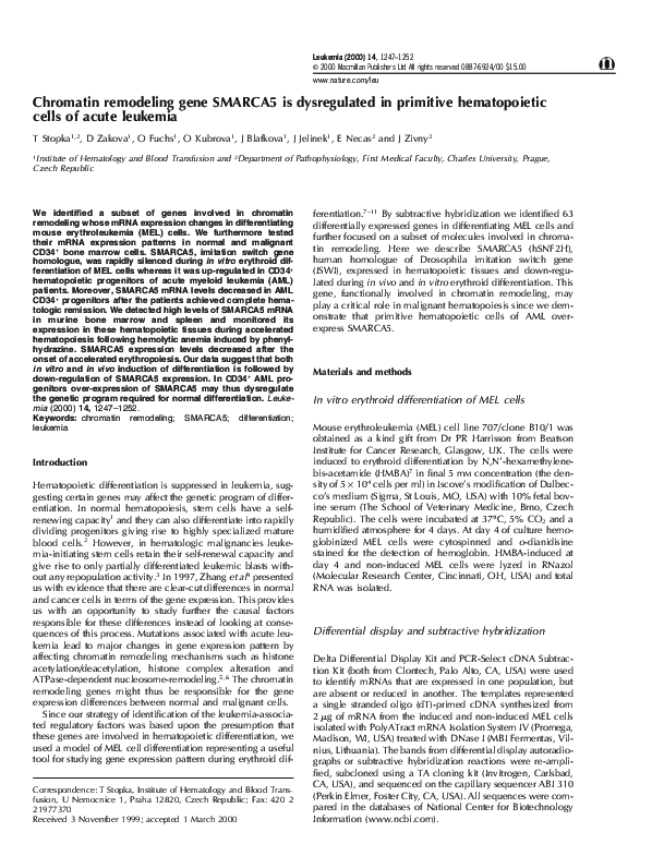 (PDF) Chromatin remodeling gene SMARCA5 is dysregulated in primitive ...