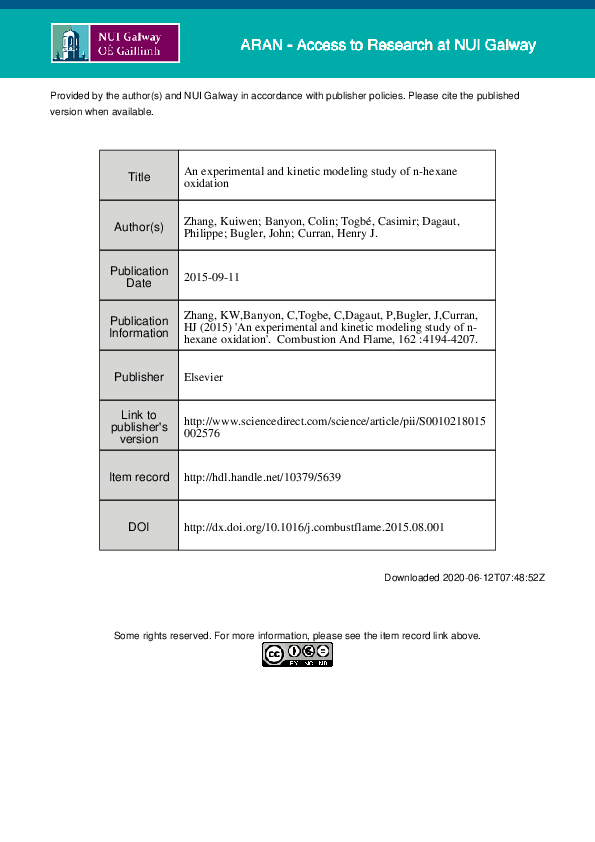 (PDF) An experimental and kinetic modeling study of n -hexane oxidation