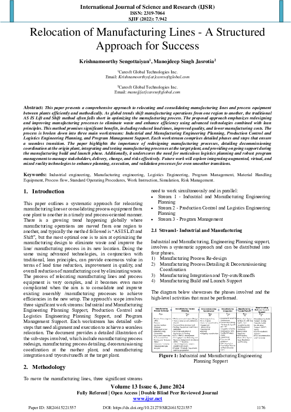 (PDF) Relocation of Manufacturing Lines -A Structured Approach for Success