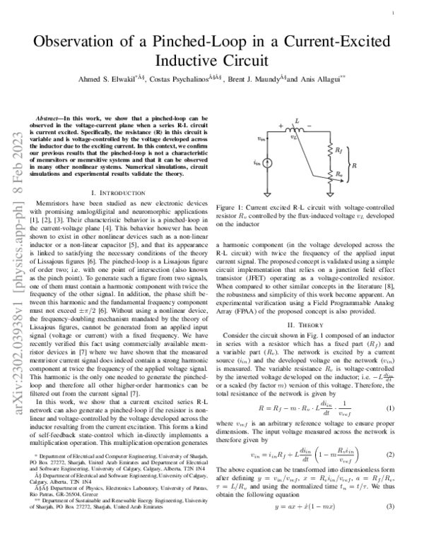 (PDF) Observation of a Pinched-Loop in a Current-Excited Inductive Circuit