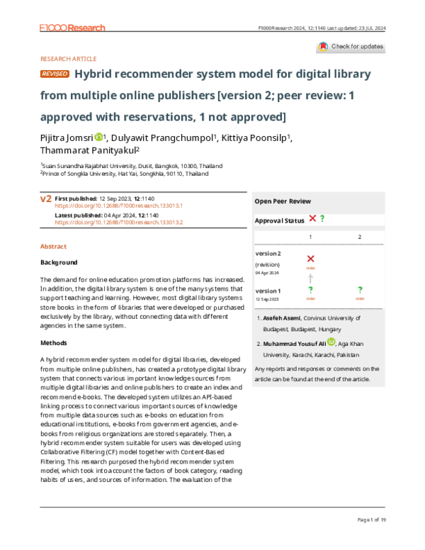(PDF) Hybrid recommender system model for digital library from multiple ...