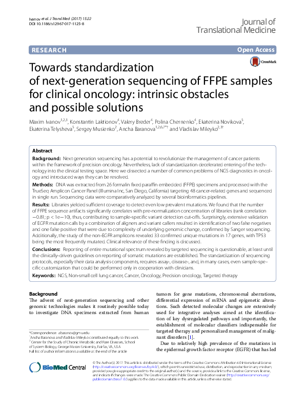(PDF) Towards standardization of next-generation sequencing of FFPE ...