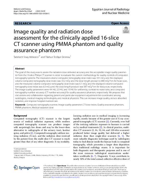 (PDF) Image quality and radiation dose assessment for the clinically ...