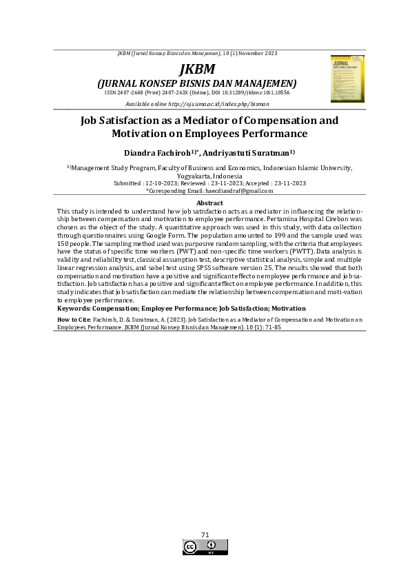 (PDF) Job Satisfaction as a Mediator of Compensation and Motivation on ...