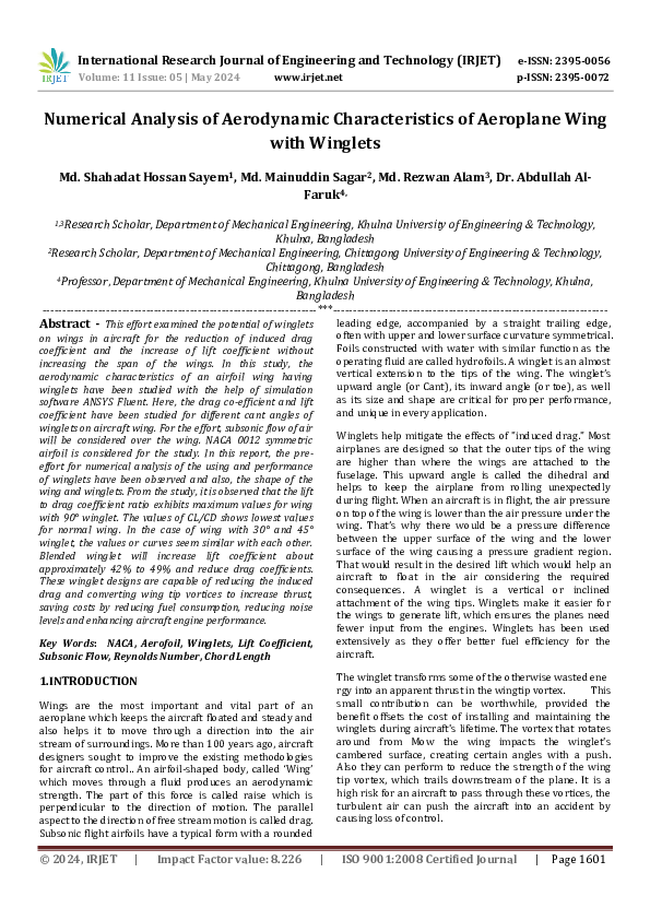 (PDF) Numerical Analysis of Aerodynamic Characteristics of Aeroplane ...