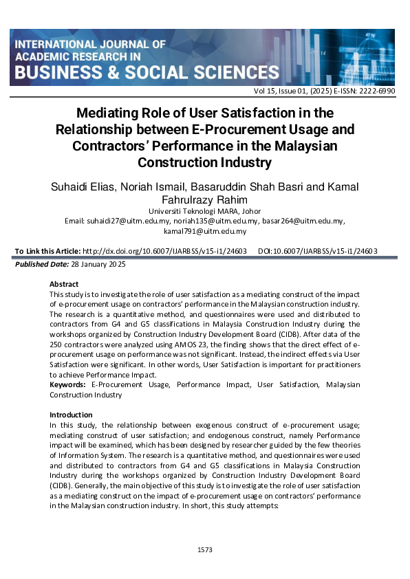 (PDF) Mediating Role of User Satisfaction in the Relationship between E ...