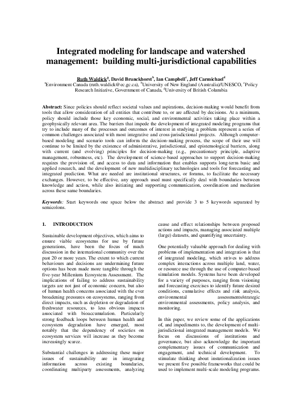 (PDF) Integrated modeling for landscape and watershed management ...