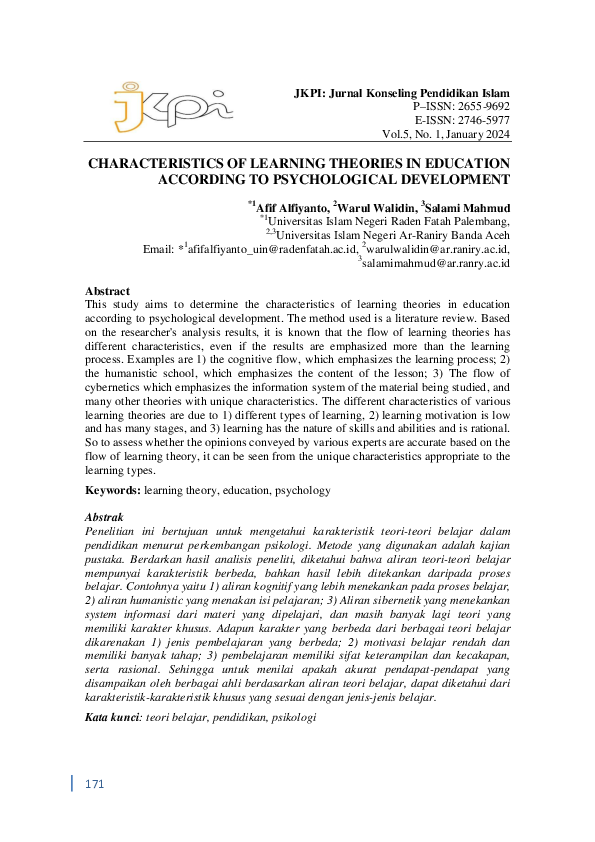 (PDF) Characteristics of Learning Theories in Education According to ...
