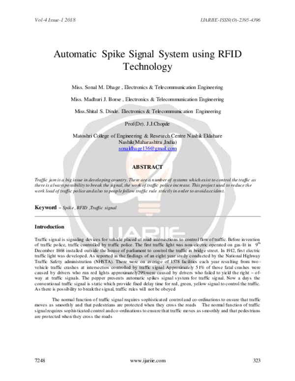 (PDF) Automatic Spike Signal System using RFID Technology