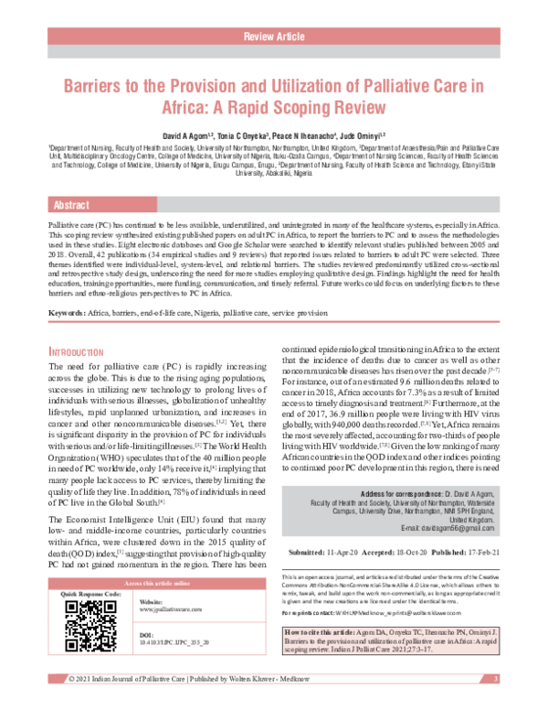(PDF) Barriers to the Provision and Utilization of Palliative Care in ...