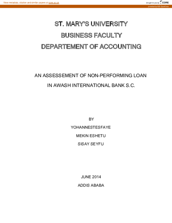 (PDF) An assessment of non-performing loan in Awash International Bank S.C