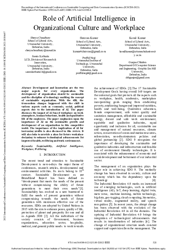 (PDF) Role of Artificial Intelligence in Organizational Culture and ...