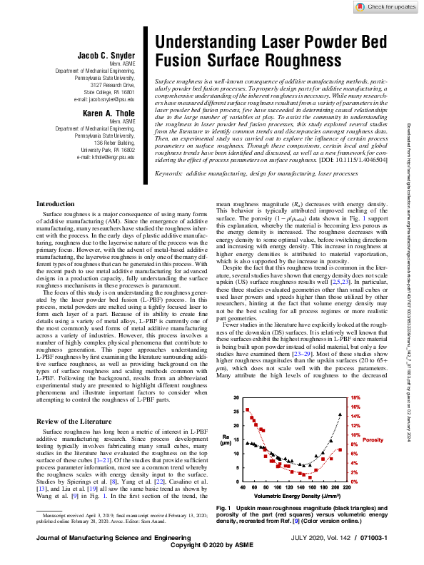 (PDF) Understanding Laser Powder Bed Fusion Surface Roughness