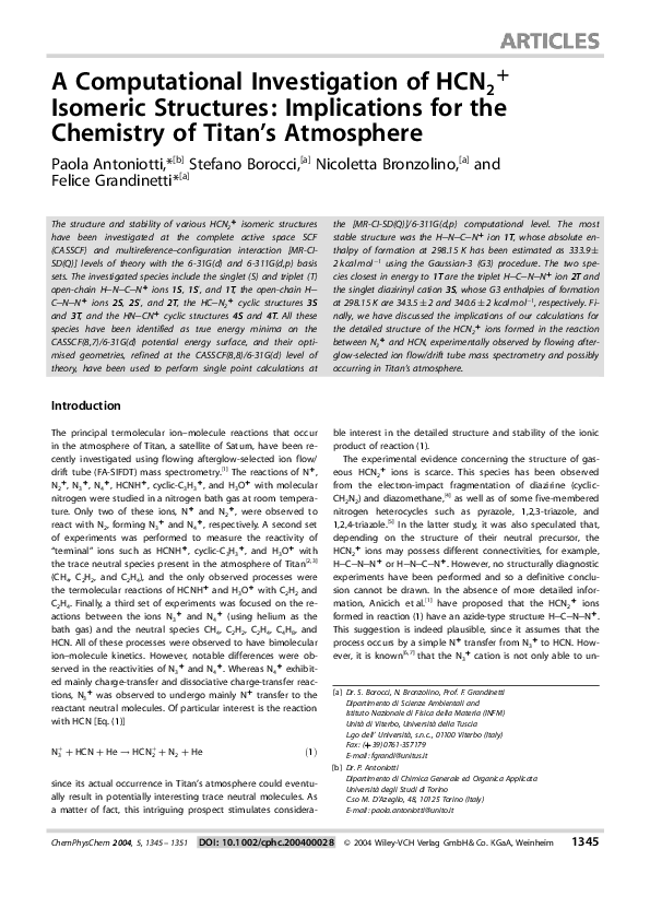 (PDF) A Computational Investigation of HCN2+ Isomeric Structures ...