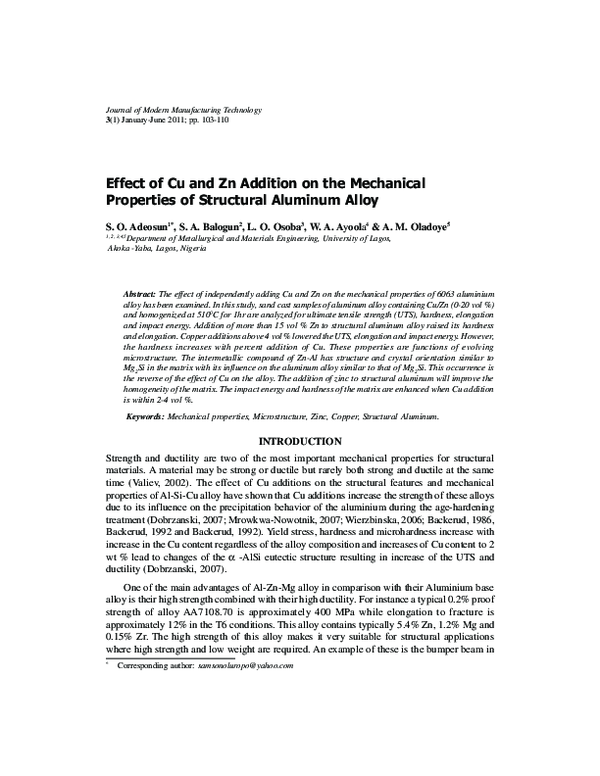 (PDF) Effect of Cu and Zn Addition on the Mechanical Properties of ...