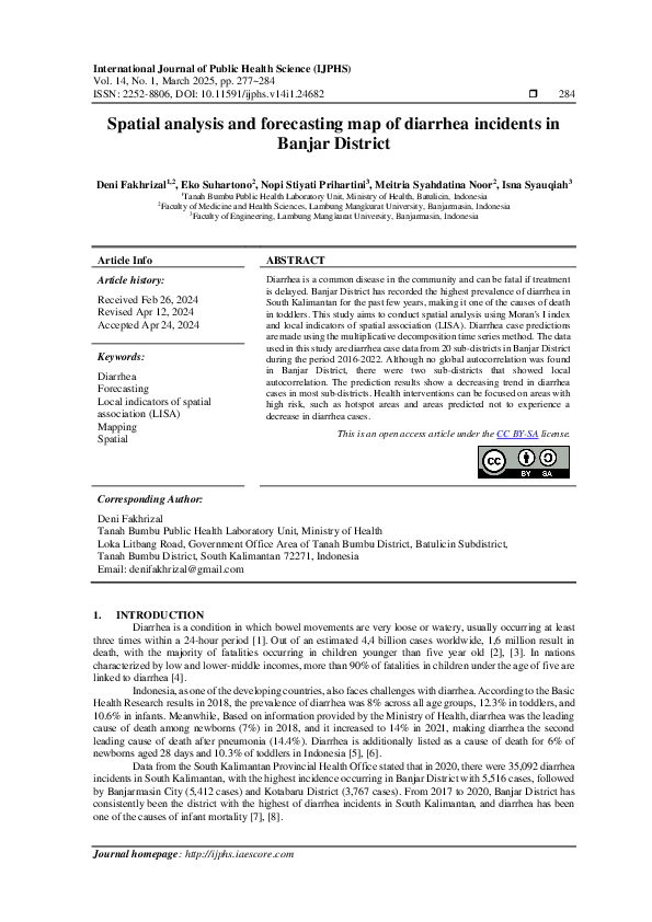 (PDF) Spatial analysis and forecasting map of diarrhea incidents in ...