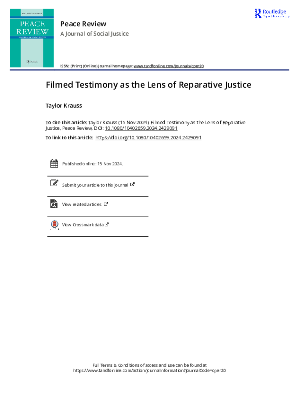 (PDF) Filmed Testimony as the Lens of Reparative Justice