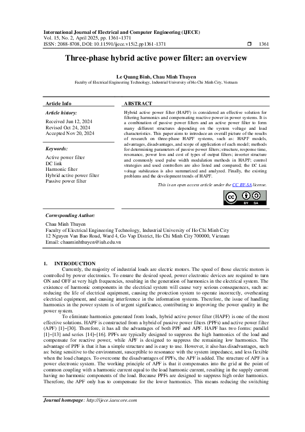 (PDF) Three-phase hybrid active power filter: an overview