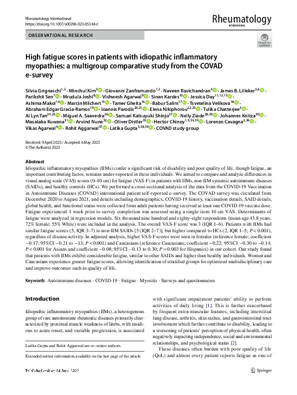 PDF) High fatigue scores in patients with idiopathic inflammatory
