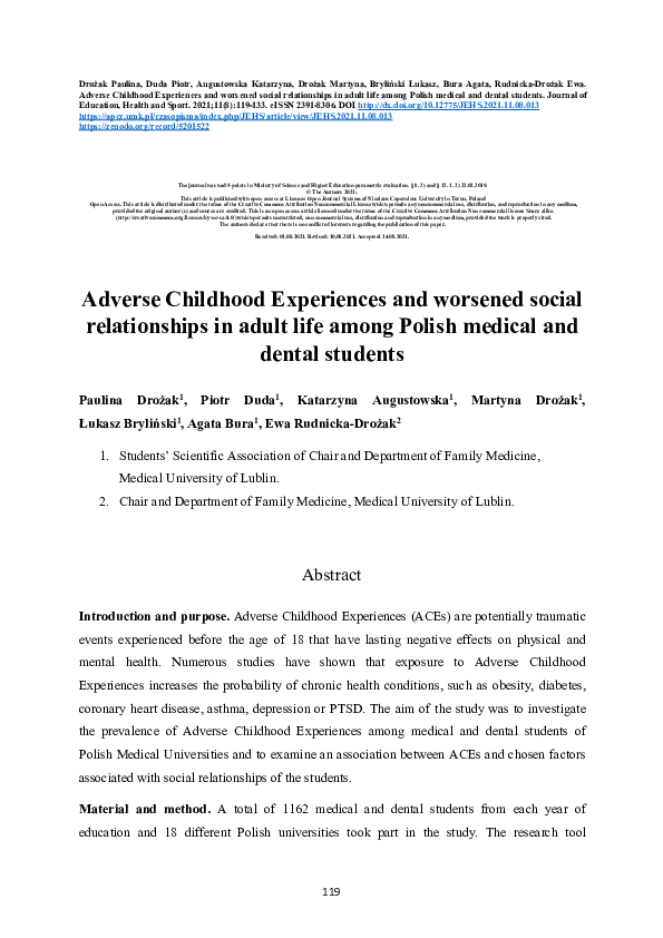 (PDF) Adverse Childhood Experiences and worsened social relationships ...