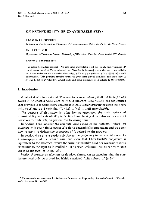 (PDF) On extendibility of unavoidable sets