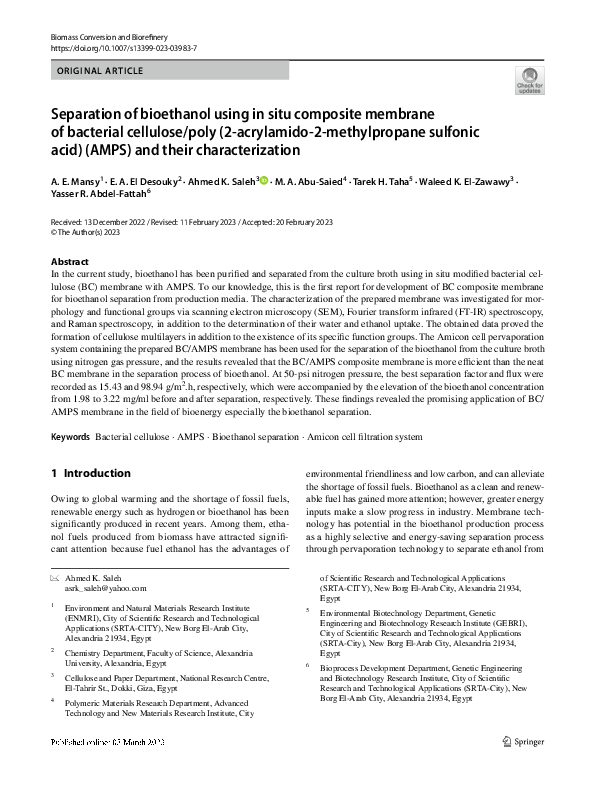 (PDF) Separation of bioethanol using in situ composite membrane of ...