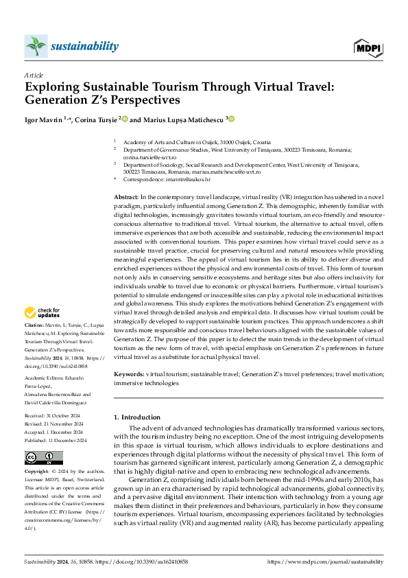 (PDF) Exploring Sustainable Tourism Through Virtual Travel: Generation ...