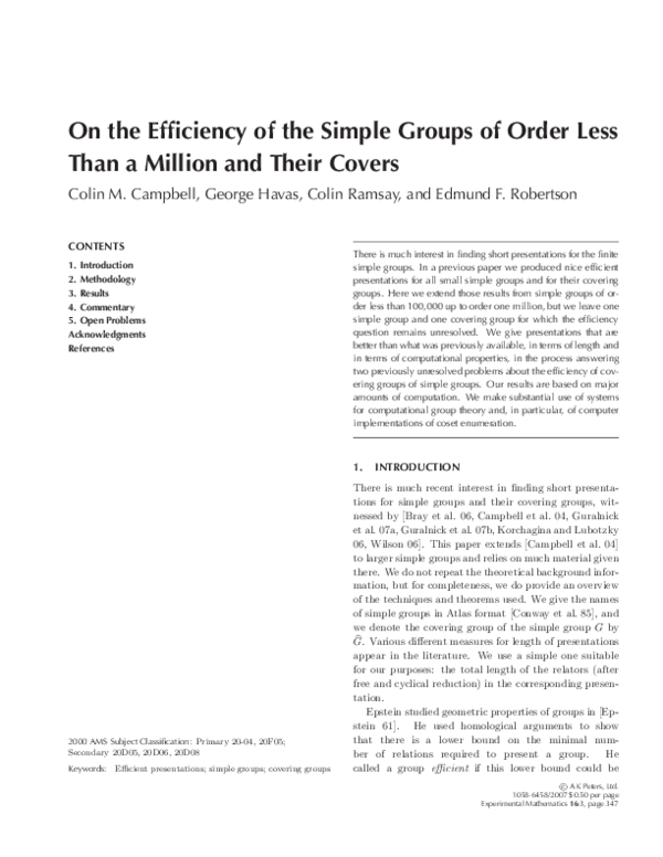 (PDF) On the Efficiency of the Simple Groups of Order Less Than a ...