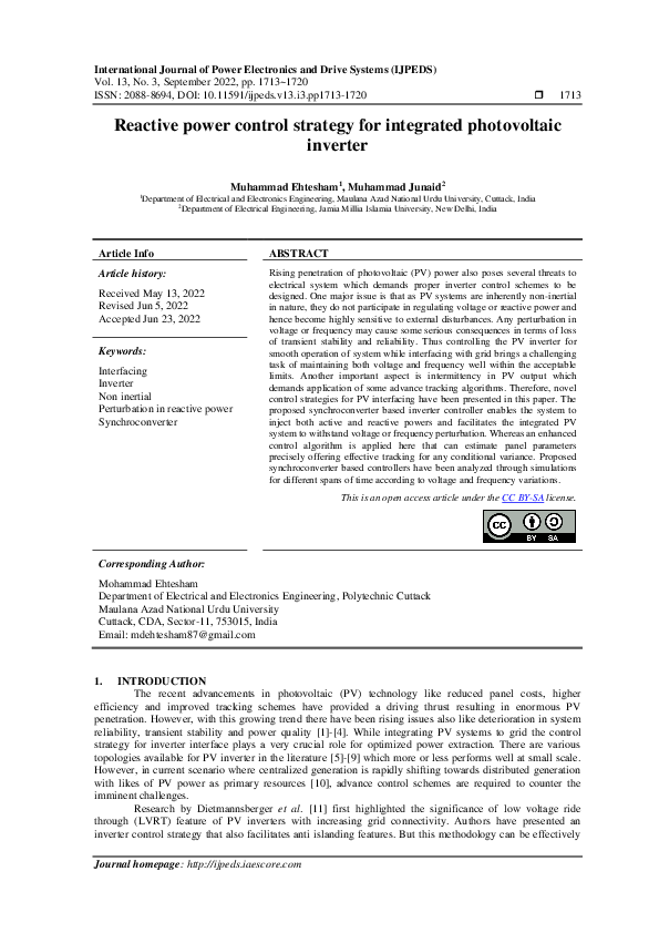 (PDF) Reactive power control strategy for integrated photovoltaic inverter