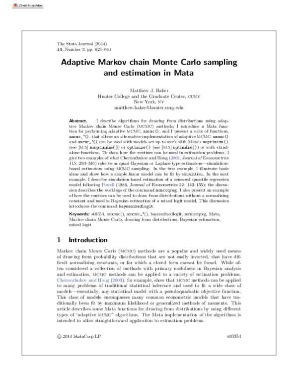 (PDF) Adaptive Markov Chain Monte Carlo Sampling and Estimation in Mata