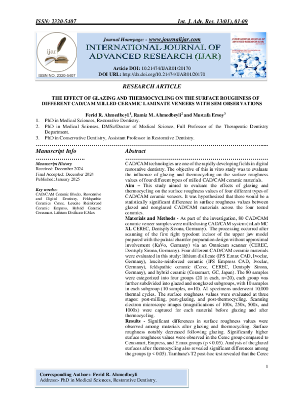 (PDF) THE EFFECT OF GLAZING AND THERMOCYCLING ON THE SURFACE ROUGHNESS ...