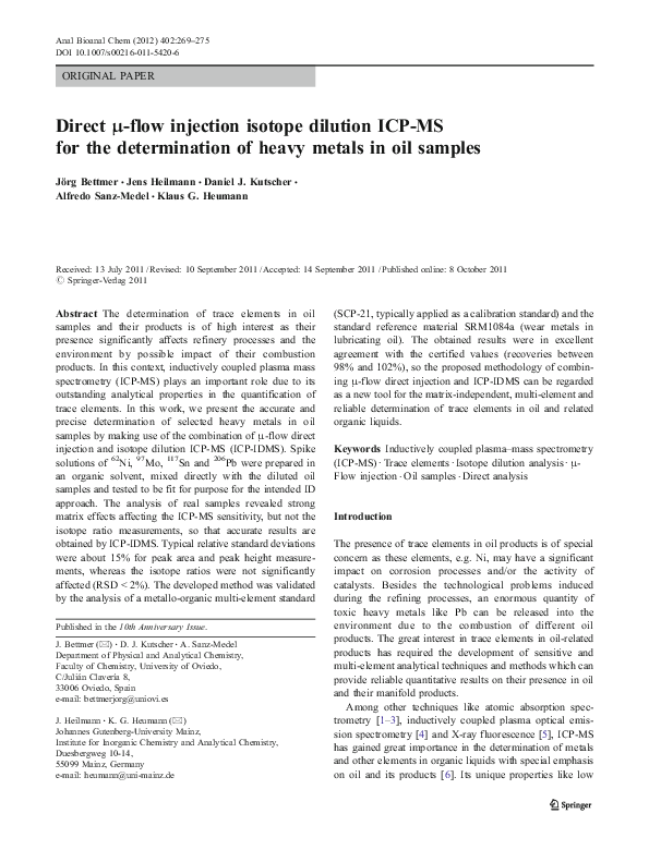 (PDF) Direct μ-flow injection isotope dilution ICP-MS for the ...