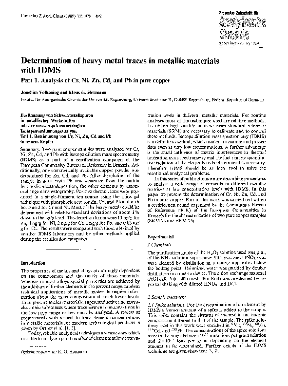 (PDF) Determination of heavy metal traces in metallic materials with IDMS
