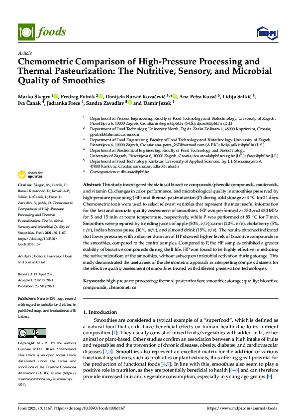 (PDF) Chemometric Comparison of High-Pressure Processing and Thermal ...