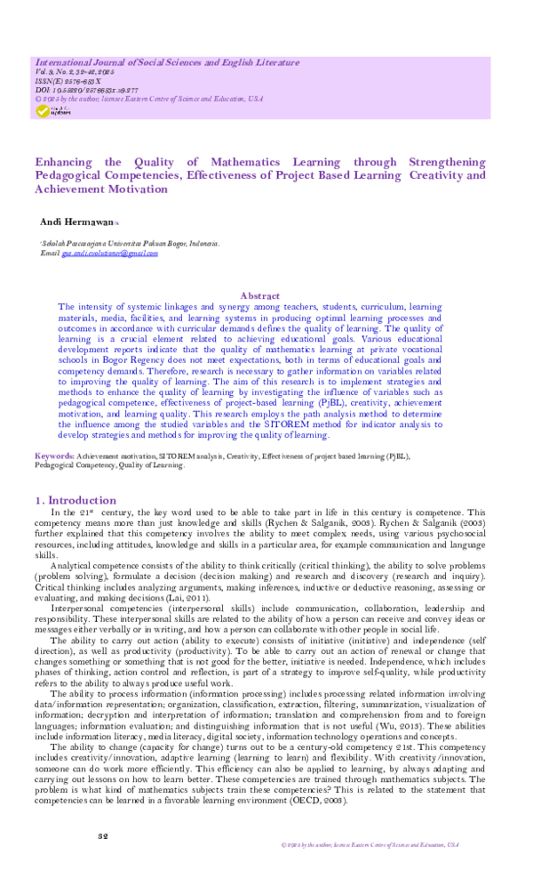 (PDF) Enhancing the Quality of Mathematics Learning through ...
