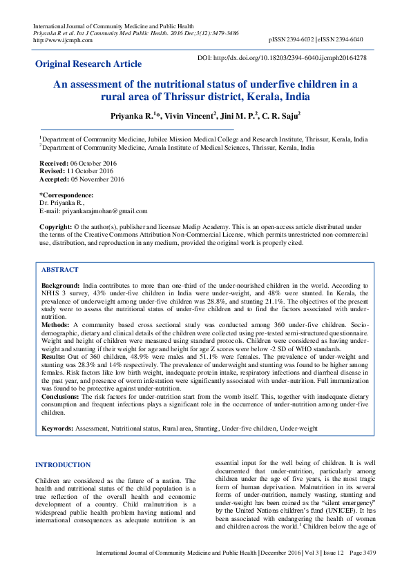 (PDF) An assessment of the nutritional status of underfive children in ...