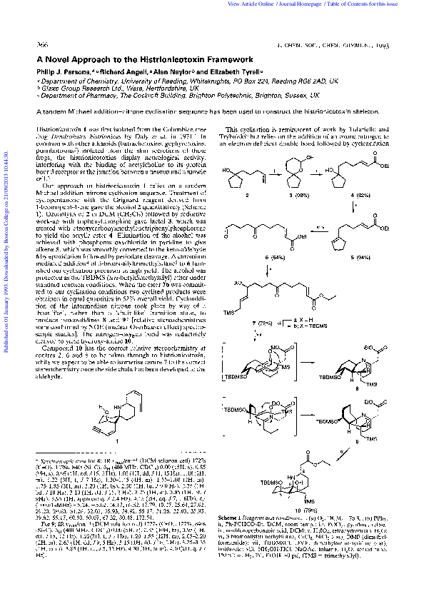 (PDF) A novel approach to the histrionicotoxin framework