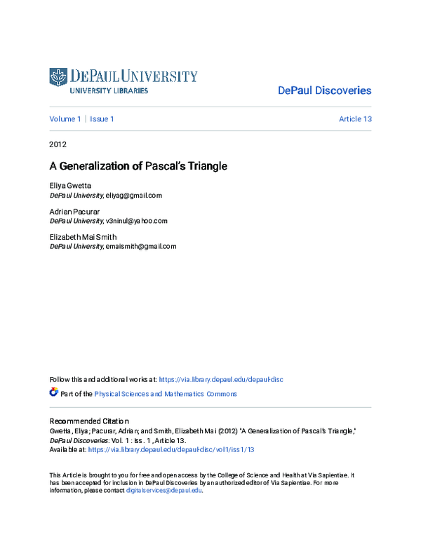 (PDF) A Generalization of Pascal’s Triangle