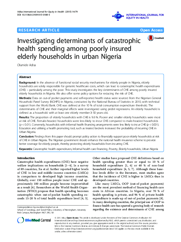 (PDF) Investigating determinants of catastrophic health spending among ...