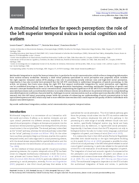 (PDF) A multimodal interface for speech perception: the role of the ...